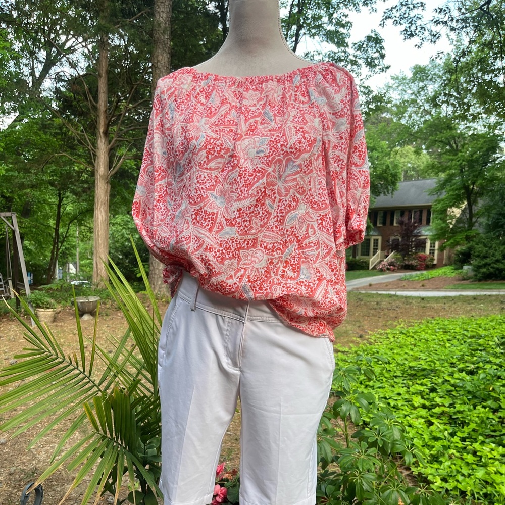 Tory Burch Spring Top, Cotton, Orange Batik Print, GUC, Size 10 💗